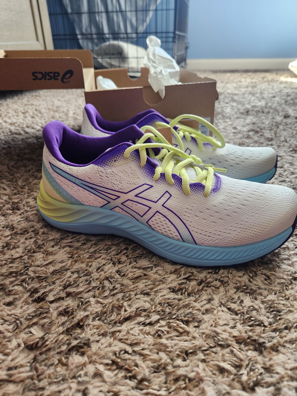 New ASICS Gel Excite Women's Running Shoes - White with Purple Yellow Blue - Picture 2 of 4